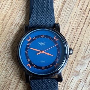 Milano Black and Blue Watch with Orange Accents